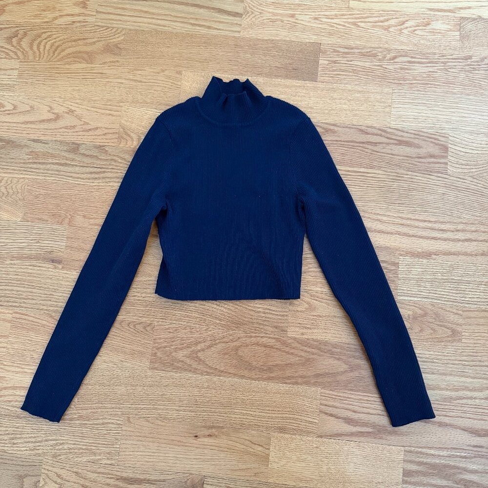 Navy cropped mock neck sweater, S